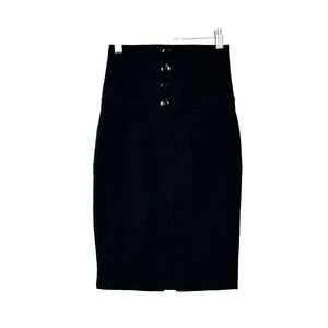 Sakkas Pencil Skirt Womens XSmall Black High Waist Button Detail Back Zip